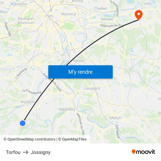 Torfou to Jossigny map