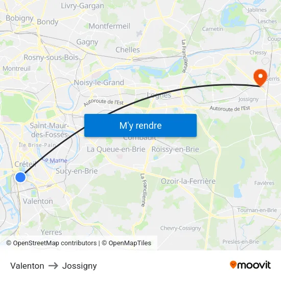Valenton to Jossigny map