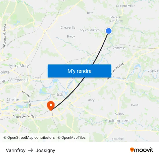 Varinfroy to Jossigny map