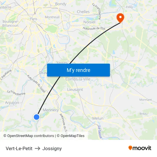 Vert-Le-Petit to Jossigny map