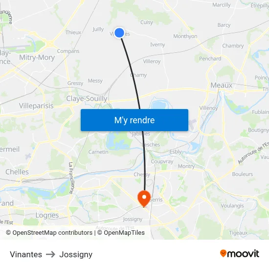Vinantes to Jossigny map