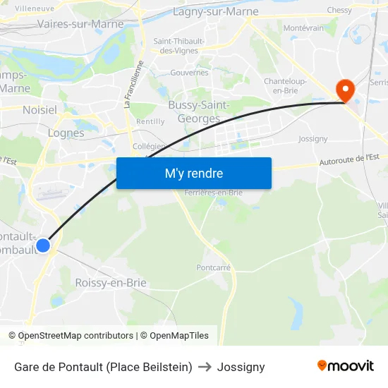 Gare de Pontault (Place Beilstein) to Jossigny map