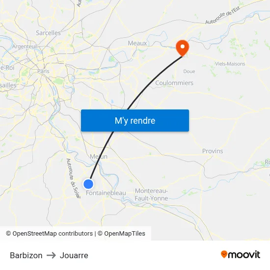 Barbizon to Jouarre map