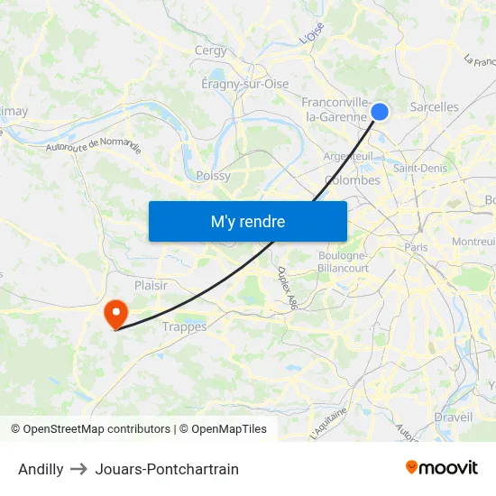 Andilly to Jouars-Pontchartrain map