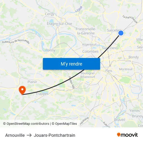 Arnouville to Jouars-Pontchartrain map