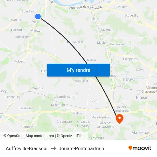 Auffreville-Brasseuil to Jouars-Pontchartrain map