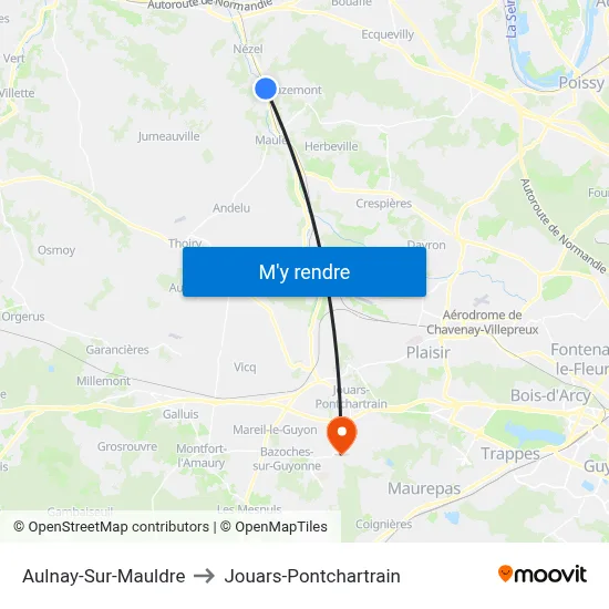 Aulnay-Sur-Mauldre to Jouars-Pontchartrain map