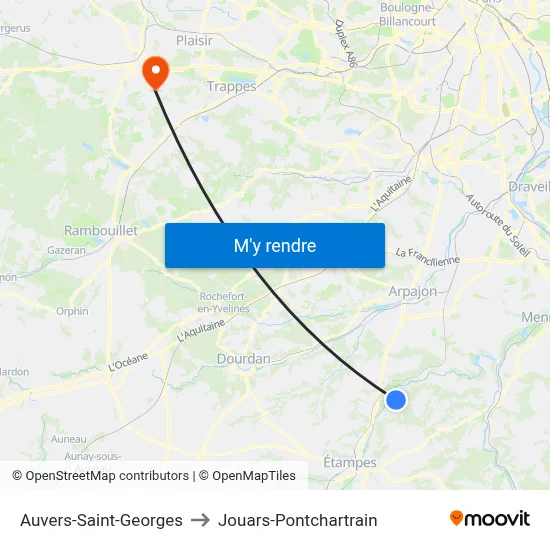 Auvers-Saint-Georges to Jouars-Pontchartrain map
