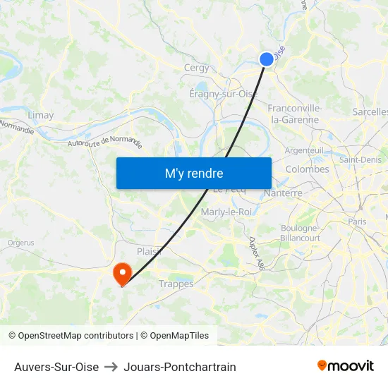 Auvers-Sur-Oise to Jouars-Pontchartrain map