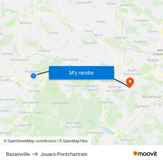 Bazainville to Jouars-Pontchartrain map