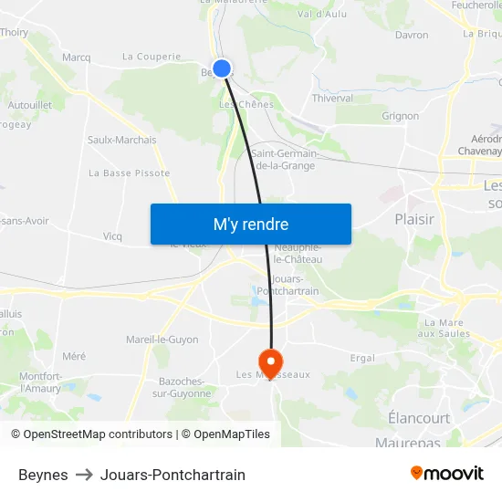 Beynes to Jouars-Pontchartrain map