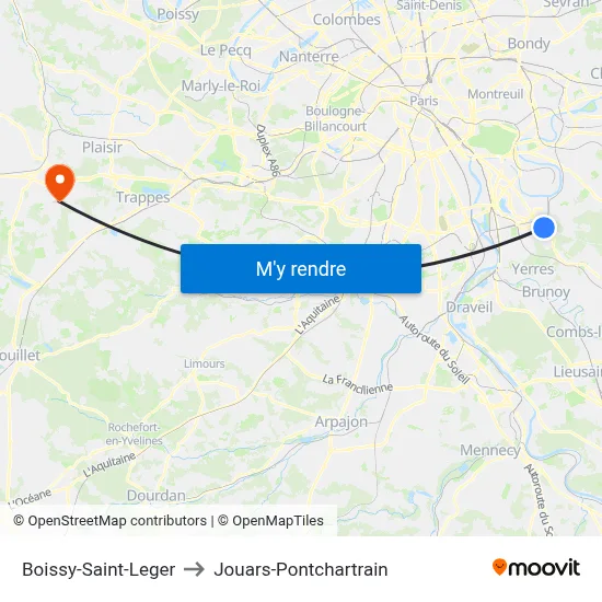 Boissy-Saint-Leger to Jouars-Pontchartrain map