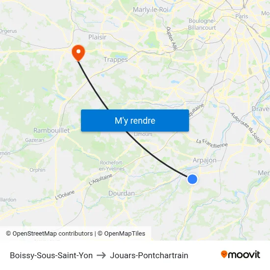 Boissy-Sous-Saint-Yon to Jouars-Pontchartrain map