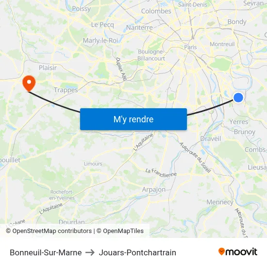 Bonneuil-Sur-Marne to Jouars-Pontchartrain map
