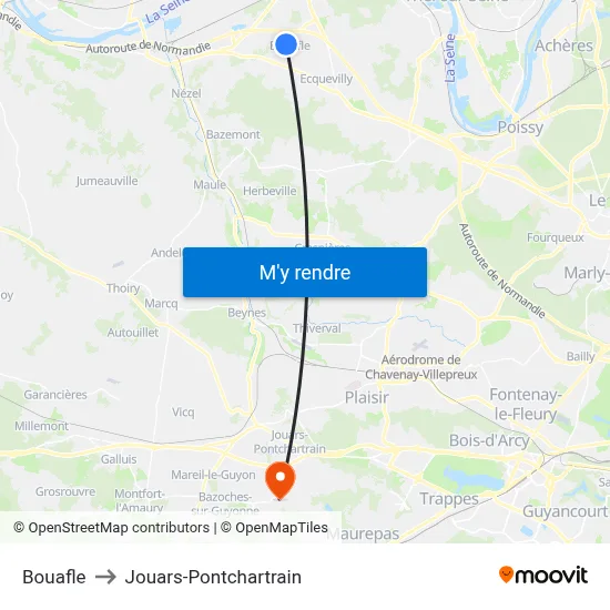 Bouafle to Jouars-Pontchartrain map