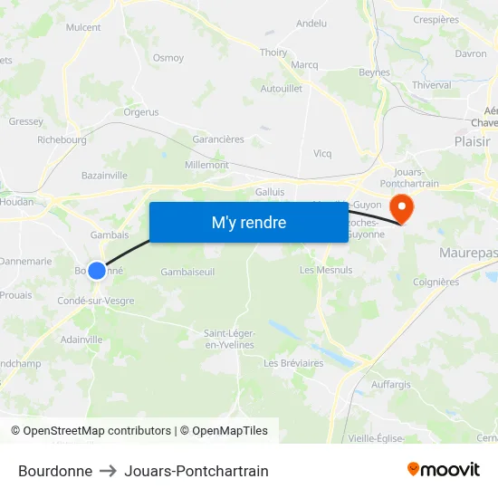 Bourdonne to Jouars-Pontchartrain map