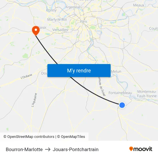 Bourron-Marlotte to Jouars-Pontchartrain map