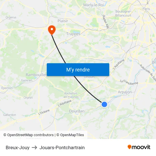 Breux-Jouy to Jouars-Pontchartrain map
