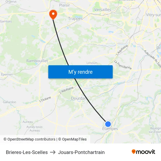 Brieres-Les-Scelles to Jouars-Pontchartrain map
