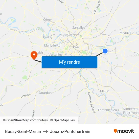 Bussy-Saint-Martin to Jouars-Pontchartrain map