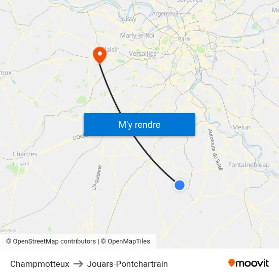 Champmotteux to Jouars-Pontchartrain map