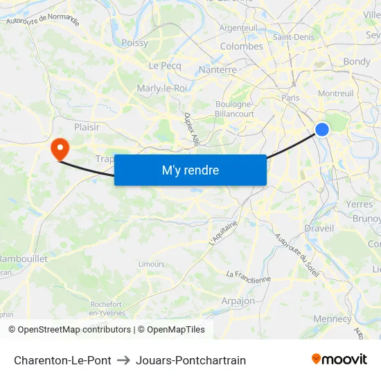 Charenton-Le-Pont to Jouars-Pontchartrain map
