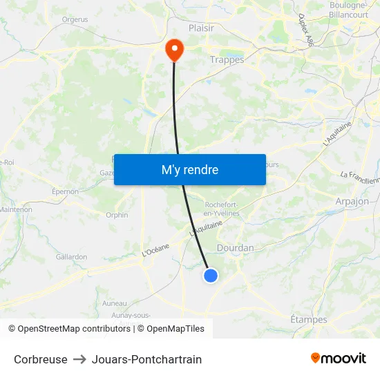 Corbreuse to Jouars-Pontchartrain map
