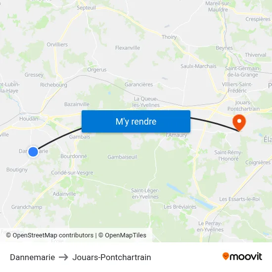 Dannemarie to Jouars-Pontchartrain map