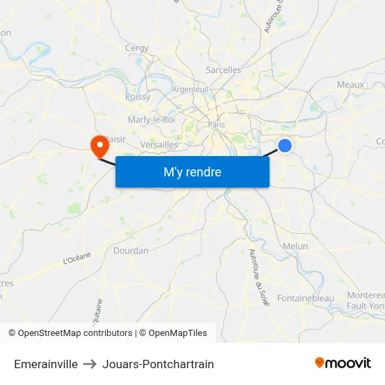 Emerainville to Jouars-Pontchartrain map