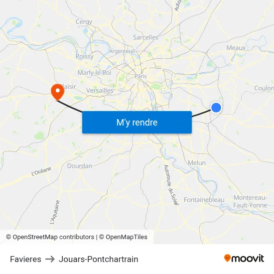 Favieres to Jouars-Pontchartrain map