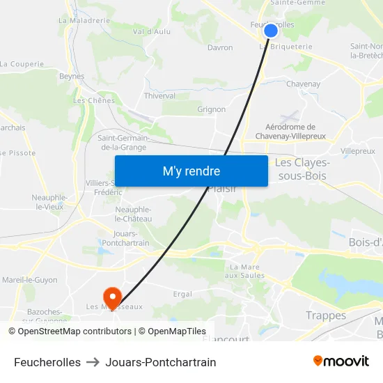 Feucherolles to Jouars-Pontchartrain map