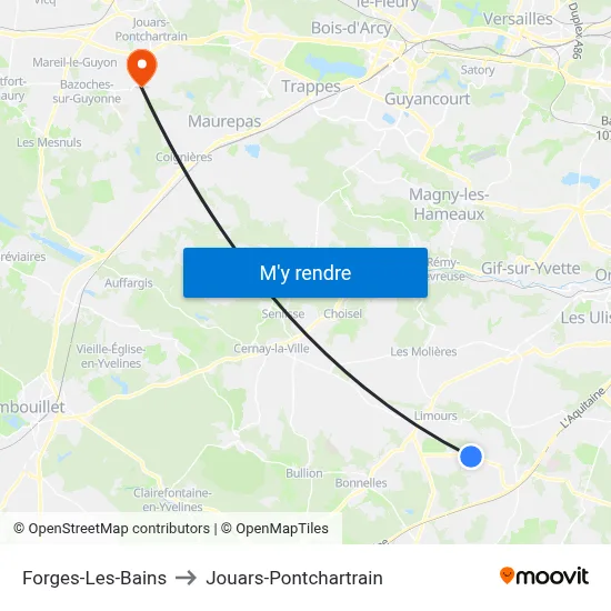 Forges-Les-Bains to Jouars-Pontchartrain map