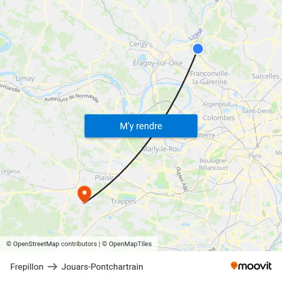 Frepillon to Jouars-Pontchartrain map