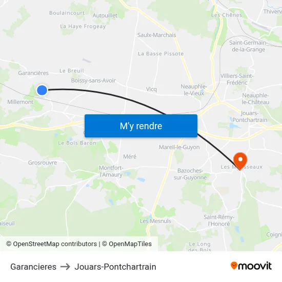 Garancieres to Jouars-Pontchartrain map