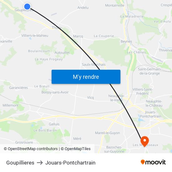 Goupillieres to Jouars-Pontchartrain map