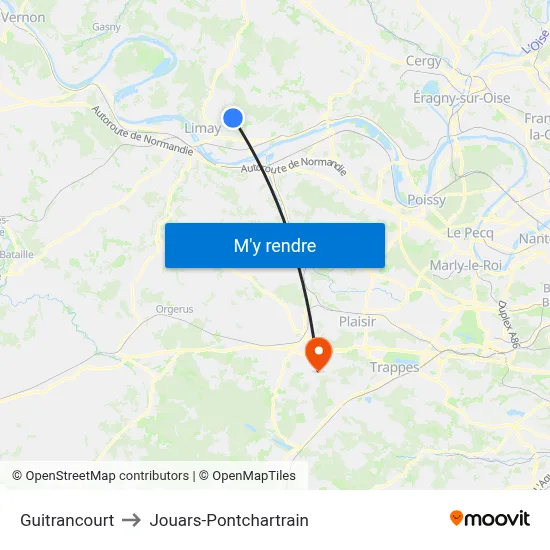 Guitrancourt to Jouars-Pontchartrain map