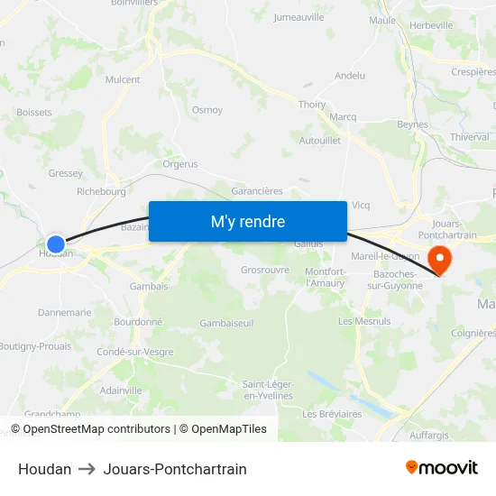 Houdan to Jouars-Pontchartrain map