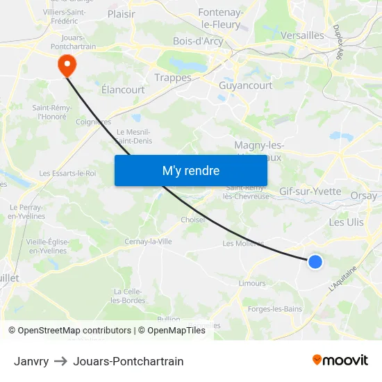 Janvry to Jouars-Pontchartrain map