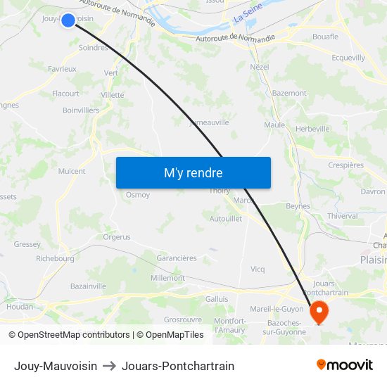 Jouy-Mauvoisin to Jouars-Pontchartrain map