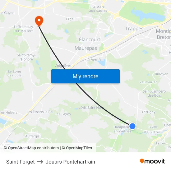 Saint-Forget to Jouars-Pontchartrain map