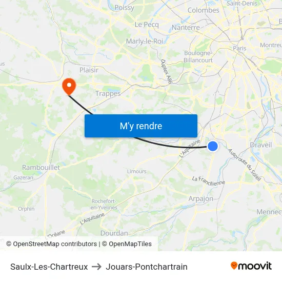 Saulx-Les-Chartreux to Jouars-Pontchartrain map