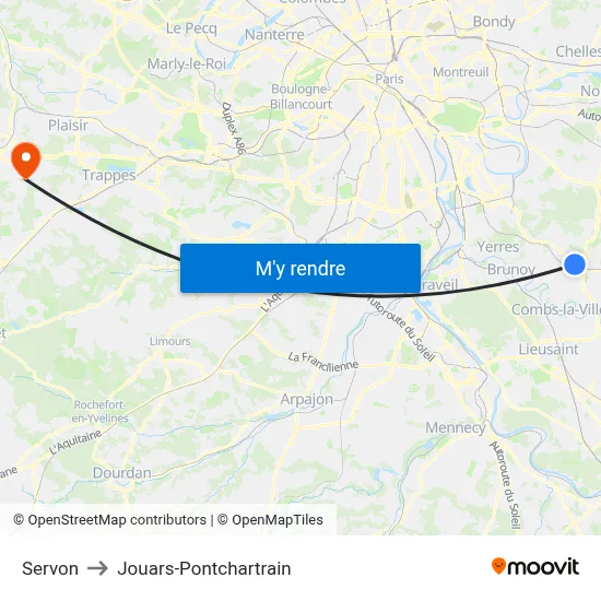 Servon to Jouars-Pontchartrain map