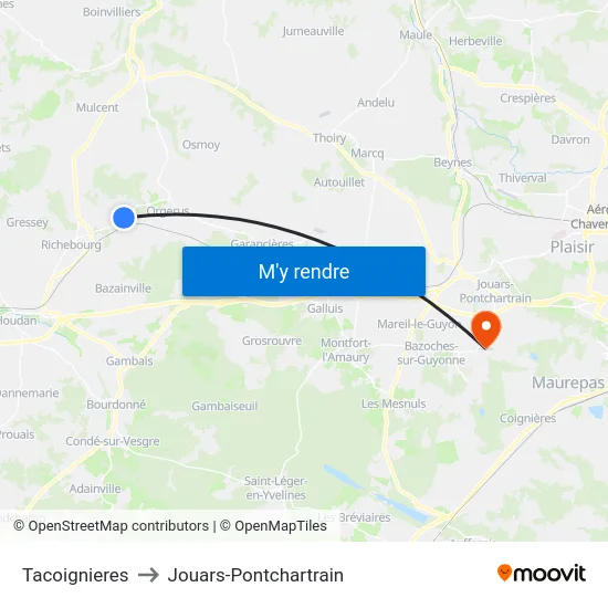 Tacoignieres to Jouars-Pontchartrain map