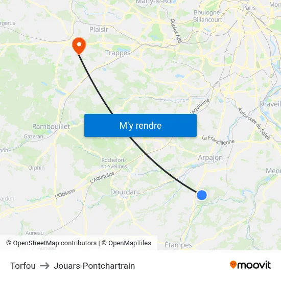 Torfou to Jouars-Pontchartrain map