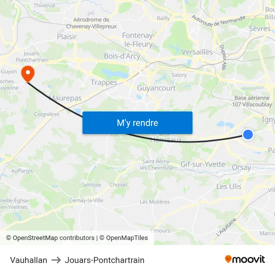 Vauhallan to Jouars-Pontchartrain map