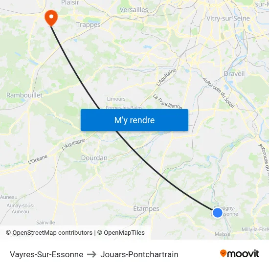 Vayres-Sur-Essonne to Jouars-Pontchartrain map