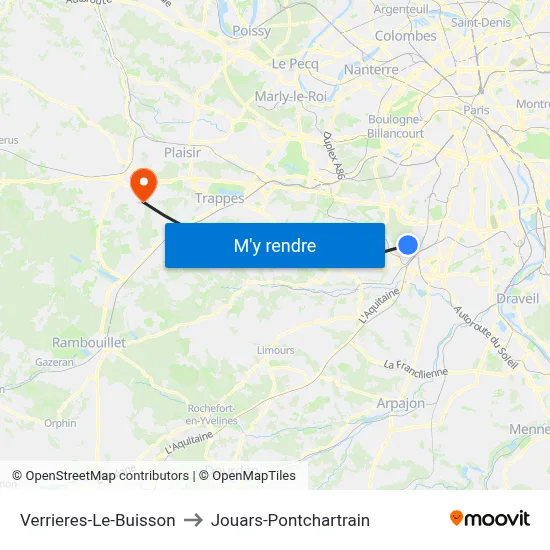 Verrieres-Le-Buisson to Jouars-Pontchartrain map