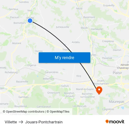 Villette to Jouars-Pontchartrain map
