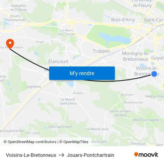 Voisins-Le-Bretonneux to Jouars-Pontchartrain map
