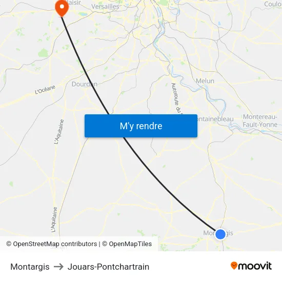 Montargis to Jouars-Pontchartrain map
